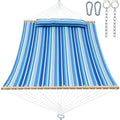 GAFETE Hammock 2 Person Quilted Fabric Hammocks for Outside, Double 12ft Hammocks with Spreader Bar, Large Removable Pillow, Storage Bag, Carabiners, Max 475 lbs Capacity (Ocean Blue) - color: Ocean Blue