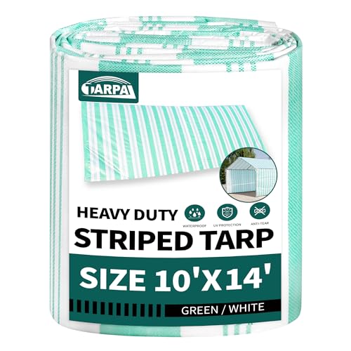 TARPAL Tarps 10x14 Feet Heavy Duty 12mil Tarp Waterproof Striped tarp Multipurpose Protective Cover Weather Proof,UV,Rip and Tear Proof（Green/White） - color: Green/White Striped-12mil, size: 10x14 Feet-Heavy Duty