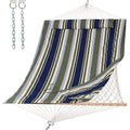 SUNCREAT Hammocks Outdoor Double Hammock with Hardwood Spreader Bar, Cotton Rope Hammock with Polyester Pad, Blue&Aqua - color: Blue&aqua