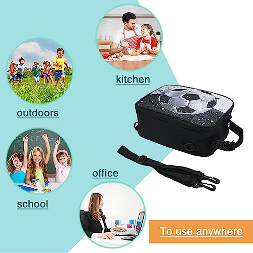 Lunch Tote, 2019 Upgrade Insulated Football Lunch Bag- Waterproof Reusable Lunch Box Portable Meal Bag Ice Pack for Kids Boys Girls -Black - color: Football Black