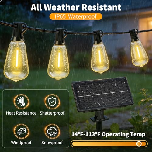 Outdoor Solar String Lights Waterproof: ST38 33ft Shatterproof Patio Lights - Solar Powered & USB Dual Charging - 3 Modes Button Control - Garden Backyard Gazebo Porch Party Decor - size: 33FT-Button