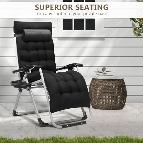 OS MOTOR Zero Gravity Chair, Portable Folding Reclining Lounge Chairs with Adjustable Cushion and Cup Holder Trays for Outdoor, Patio, Beach, Camping, Garden, Poolside, Black - color: Black