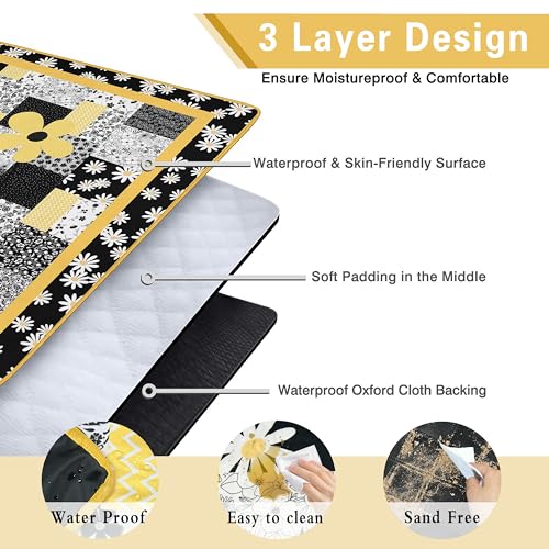 Supfitness Extra Large Picnic Blankets Waterproof Foldable (80 "x 80") Beach Blanket Waterproof Sandproof,3-Layer Thicking Mat Outdoor Packable Camping Blanket - color: Flower-3, size: 6'8" x 6'8" (Square)
