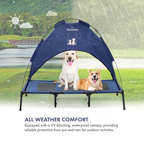 GrandTies Cooling Elevated Dog Bed with Canopy – XL Portable Pet Cot for Outdoor & Indoor Use – Waterproof Removable Shade, Breathable Mesh, Slip-Resistant Feet, Easy Assembly – Blue Berry - color: Blue Berry