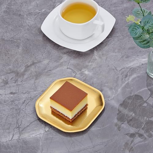 SANQIAHOME 4.7x4.7 inch square Appetizer Plates,thick stainless steel Dinner Plates, Pasta Dessert Plates for Sushi, Fruit oven/Dishwasher Safe, Set of 4,Gold - color: Gold, size: 4.7x4.7 in