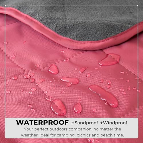 BRAWNTIDE Large Outdoor Waterproof Blanket - Extra Thick Fleece, Warm, Windproof, Sandproof, Quilted, 82" x 55", Ideal for Beaches, Picnics, Camping, Stadiums, Dogs, Car - color: Wine