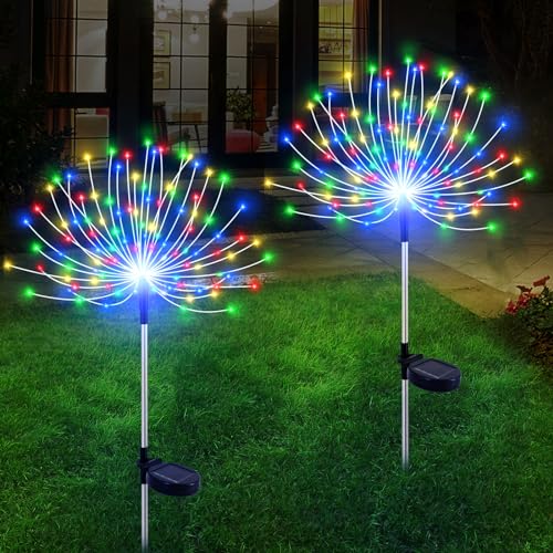 Slyuexu Solar Garden Lights Outdoor Waterproof, 2 Pack 120 LED Solar Firework Lights Decorative Garden Décor Outside for Flowerbed Pathway Party Christmas Decoration, Multicolor - color: Multicolor, size: 2 Pack