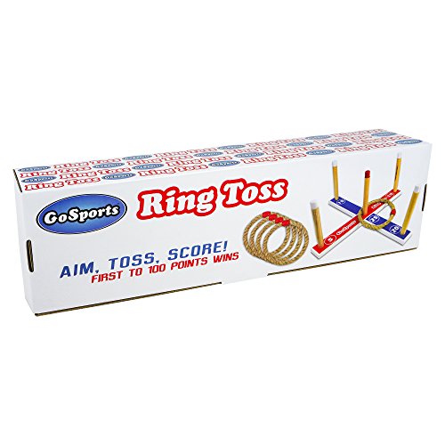 GoSports Premium Wooden Ring Toss Game with Carrying Case, Outdoor Fun for Kids and Adults