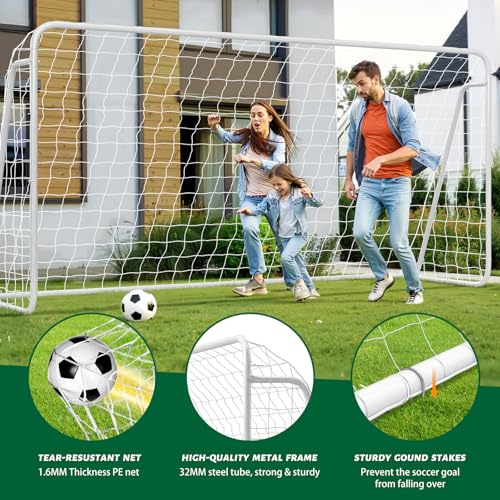 NAIZEA Soccer Goals - 24x8/21x7/18x7/12x6/16x7/10x6/8x6/6x4FT Soccer Goals for Backyard - Metal Soccer Goal for Youth Adult - Multiple Sizes Colors- Perfect for Games Indoor Outdoor - size: 12ft x 6ft, style: Starter-White/Steel