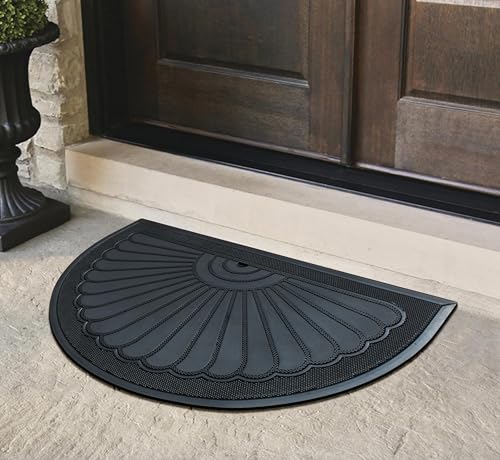 A1 Home Collections 100% Natural Rubber Doormat for Outside Entrance, Non-Slip Heavy Duty Front Door Mat, Thin Profile Hight Traffic Area Mats - 30" x 48", Sunburst Black Rubber - color: Sunburst Black Rubber