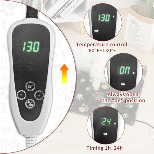 GOLOPET Puppy Heating Pad 28x18 in with Smart Thermostat Switch and Power Line Protection Tube,Obtained MET and UL Dual Certification,Waterproof Pet Heating Pad for Dogs with Plush Fabric Cover-Black - size: 28.0"L x 18.0"W x 0.5"Th
