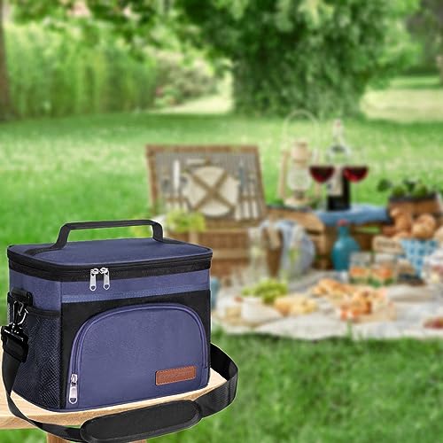 ExtraCharm Insulated Lunch Bag for Women/Men - Reusable Lunch Box for Office Picnic Hiking Beach - Leakproof Cooler Tote Bag Organizer with Adjustable Shoulder Strap for Adults - color: Blue/Black