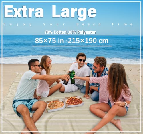 Giant Turkish Beach Towel Blanket 85x75 Cotton XXL Extra Large Oversided Bath Pool Blankets XL Huge Bed Sand Free Throw Towels Picnic Outdoor Big Quilt Necessities Cloud Gifts for Adult Beige - color: Beige, size: XXL(85×75 in,215×190 cm)