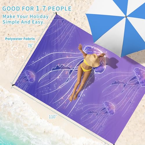 Beach Blanket 78''×110'' Suits 1-7 Adults Waterproof Sandproof Oversized Lightweight Blanket Packable Large Picnic Mat for Beach Travel Camping Picnic Hiking - color: Jellyfish, size: 78''x110''