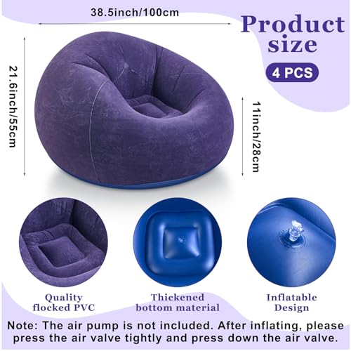 Realspring Inflatable Bean Bag Chairs Outdoor Blow up Camping Chairs Inflatable Lazy Sofa Folding Portable Bean Bag Loungers Couch for Movie Night(Blue,4 Pcs) - color: Blue