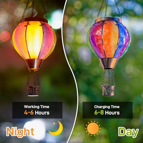 Solar Hot Air Balloon Lantern with Flame Outdoor Lights, Solar Lantern Gardening Gifts for Mom Grandmom, Hanging Hot Air Balloon Lights Outdoor Waterproof Decor for Patio - color: Gradient Orange