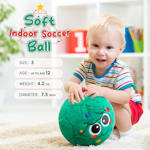 VangeBow Silent Indoor Soccer Balls for Toddlers 1-3, Inflatable Soft Plush Baby Toddler Soccer Ball Toys Gifts for 1 2 3 4 5 Year Old Boy Girl First Birthday Gift (Christmas Tree, Pump Include) - style: Christmas Tree