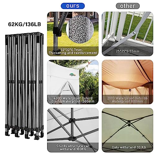 COBIZI 10x30 Heavy Duty Pop up Canopy with 8 sidewalls Party Tent for Parties Weddings Events UPF 50+ Waterproof Commercial Gazebo with Roller Bag, White(Frame Thickened) - color: White, size: 10x30 With 8 Sidewalls