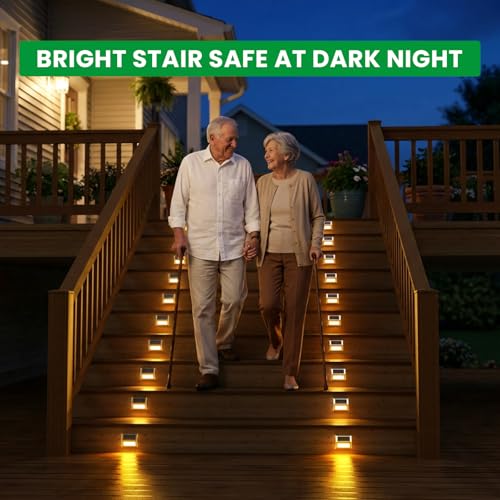 JSOT 12 Pack Solar Lights Outdoor Waterproof for Stairs - Solar Deck Lights Stainless Steel Step Fence Patio Post Wall Lamp for Garden Pathway Walkway LED Decor Light(Warm Light) - color: Warm White-12Pack