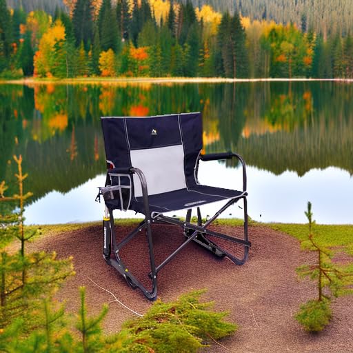 GCI OUTDOOR Freestyle Rocker with Side Table Camping Chair | Portable Folding Rocking Chair with Solid, Durable Armrests, Drink Holder & Comfortable Backrest — Heathered Indigo - color: Heathered Indigo, style: Freestyle Rocker W/ Side Table