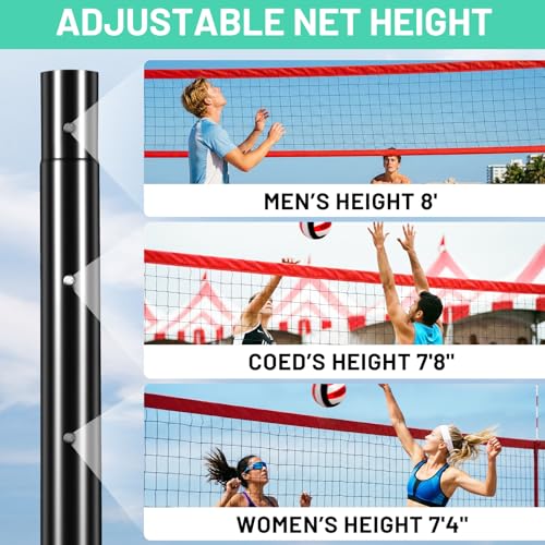 Portable Volleyball Net Set, 32FT Outdoor Volleyball Net for Backyard & Beach, Adjustable Height Volleyball Net with Anti-Sag Winch, Complete Volleyball Set with Ball & Accessories