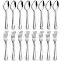 16-Piece Spoons and forks Set, E-far Stainless Steel Scalloped 8 Dinner Forks and 8 Dinner Spoons, Modern Metal Silverware Flatware Cutlery for Kitchen and Restaurant, Dishwasher Safe-7.9 Inch - style: Scalloped