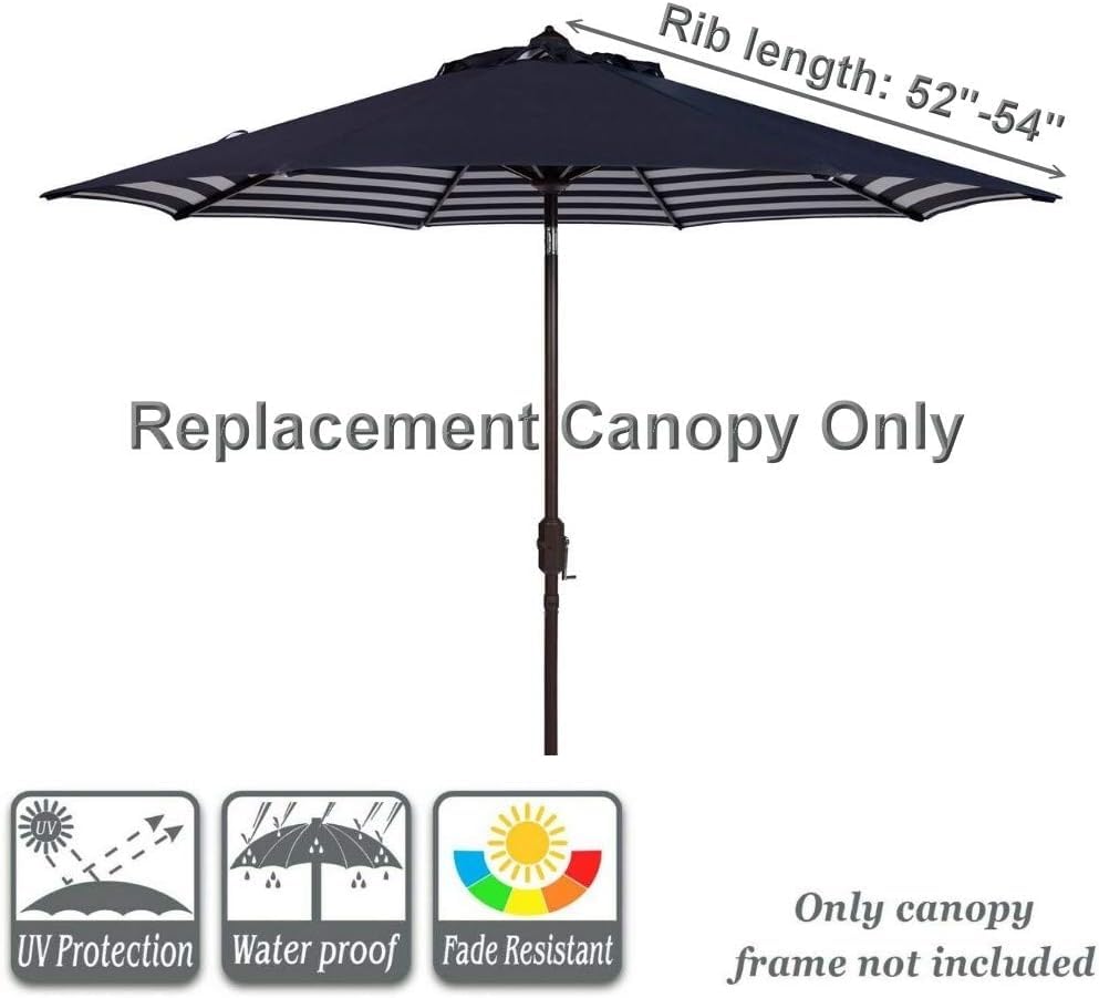 9ft Market Patio Umbrella Canopy - 8 Ribs Canopy Replacement - UV Protective UPF 50+ and Fade Resistant Patio Canopy - Wind Vent Replacement Canopy Cover (Canopy Only) (Purple) - color: Navy/Navy White Stripe