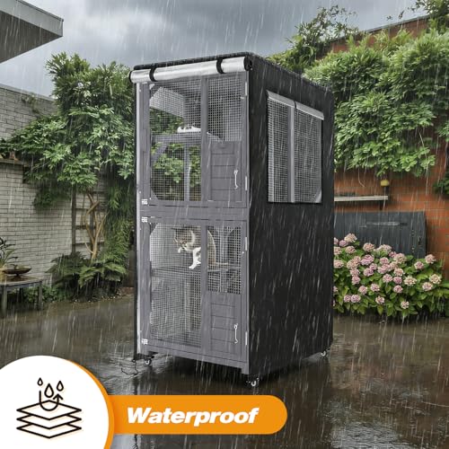 Catio Cover, 31.5" L x 35.5" W x 64.5" H Waterproof Cover for Outdoor Cat Enclosure, 420D Cat Cage Cover for VEVOR Catios, Black (Catio Not Included) - size: 31.5"L x 35.5"W x 64.5"H