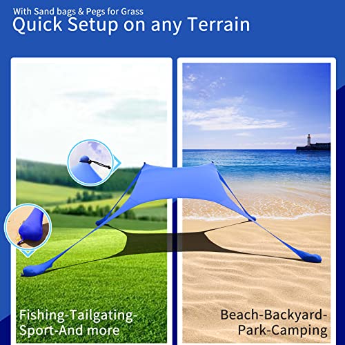 77 FT Beach Tent Sun Shelter UPF50+ UV Protection, Outdoor Canopy Tent Sun Shade with 2 Poles for Camping, Fishing, Backyard and Picnics with Sandproof Beach Blanket Royal Blue - color: Royal Blue