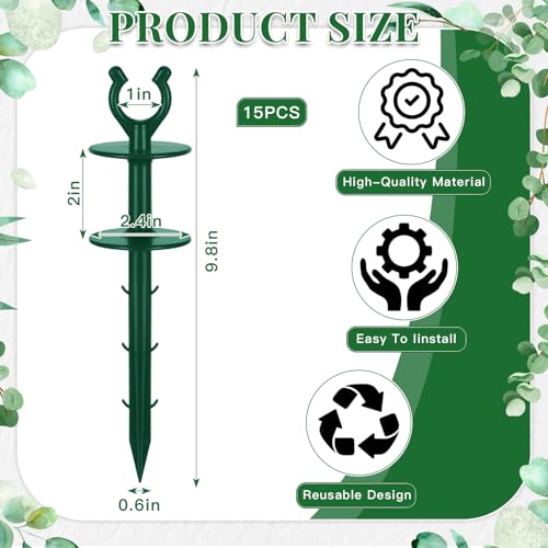 Blulu 15 Pcs 2 in 1 Garden Hose Guide, Universal 10 Inch Hose Guide Stakes with Barbs, Water Sprinkler Support Spike to Keep Off Lawn for Yard Lawn Garden Flower Plant Tool(Green) - color: Green