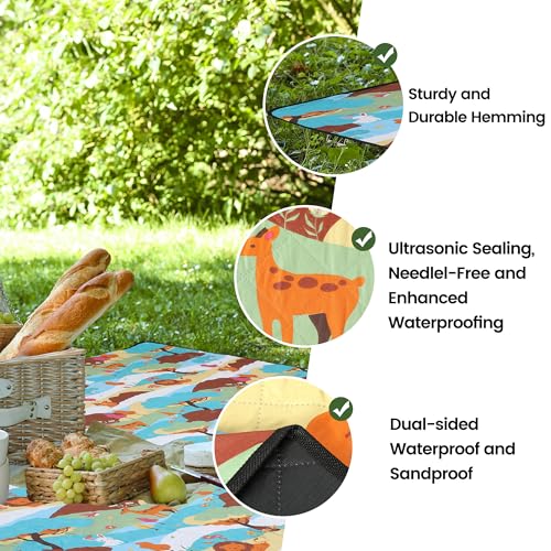 Dimatic Cute Picnic Blankets 78"x78" Extra Large Beach Blankets Waterproof Sand Proof Foldable Portable for Outdoor Family Camping - color: Animals