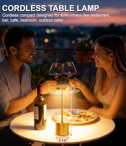 Swinerton Cordless Table Lamp Set of 2, Gold 5000mAh Rechargeable Battery Operated Lamps, Wireless 3 Color Dimmable Touch Lamp Table Light for Restaurant Dining Patio Outdoor, Home Decor - color: Gold (Set of 2)
