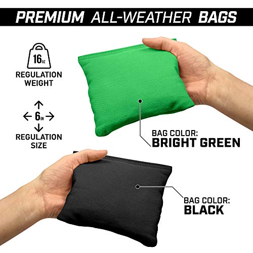 GoSports 4 ft x 2 ft Regulation Size Wooden Cornhole Boards Set with Light Brown Finish - Includes Carrying Case and Bean Bags - color: Black & Bright Green, size: 4 ft x 2 ft