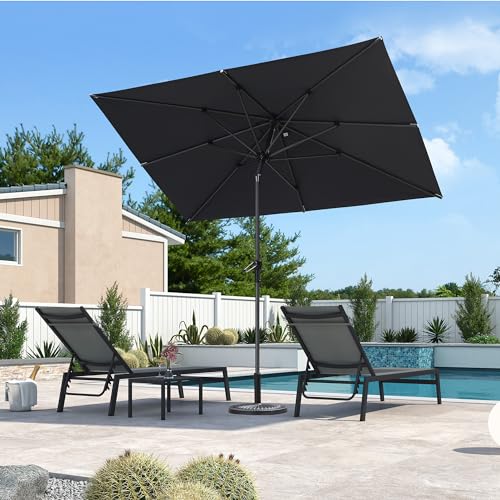 PURPLE LEAF 9' x 6' Rectangular Patio Umbrella Outdoor Table Umbrella Aluminum Frame Market Umbrella Sun Umbrella with 8 Sturdy Ribs & Tilt for Garden Deck Lawn & Pool Gray - color: Gray, size: 6' x 9'