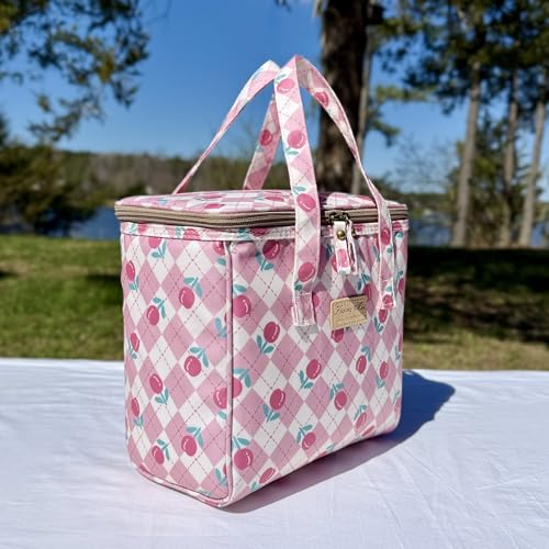 Kwang Min Floral Insulated Lunch Bag for Women,Reusable Lunch Box,Large Cooler for Office,Picnic Outdoors,Premium Quality Waterproof Fabric,Ideal Gift for Outdoors and work (Pink Gingham Check) - color: Pink Gingham Check