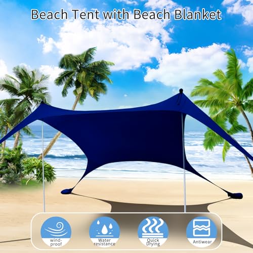 7×7 FT Beach Tent Sun Shelter UPF50+ UV Protection, Outdoor Canopy Tent Sun Shade with 2 Poles for Camping, Beach, Fishing, Backyard and Picnics Navy - color: Navy