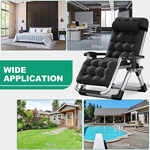 LILYPELLE Zero Gravity Chair, Premium Lawn Recliner Folding Portable Chaise Lounge with Detachable Cushion, Headrest and Cup Holder, Reclining Patio Lounger Chair - color: Black, style: Zero Gravity Chair