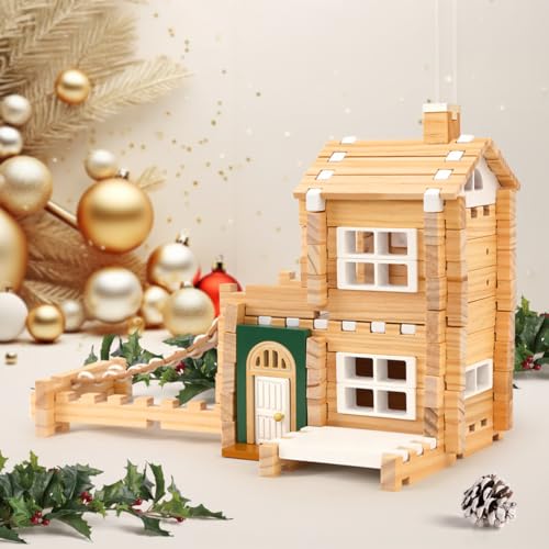 Jovi-mindly＆Notchies Building Blocks Set Wooden Blocks Toys (107 pcs) with Storage Bag, Educational Classic Wooden Blocks for Toddlers Ages 3+ Boys and Girls Aged Birthday Gift (with Printed Manual) - style: Dream House With Printed Manual