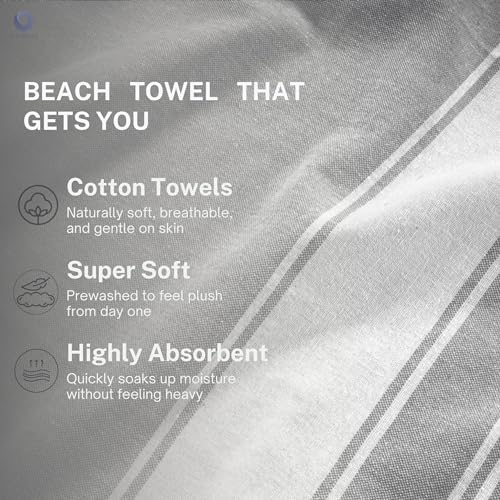 Cotton Turkish Beach Towel with Towels Oversized 36"x72" Pool Absorbent Extra Large Quick Dry Sand Travel Towel (Grey, 4 Pack) - color: Grey, size: 4 Pack
