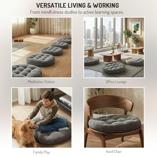Degrees of Comfort Meditation Floor Pillow, Round Large Pillows Seating for Adults, Tufted Corduroy Cushion for Tatami Living Room, Grey, 22 Inch - color: Round | Grey | 1 Pack, size: 1 Pack