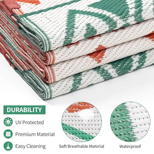 Outdoor Rugs Patio Camping Waterproof - 8x10 Plastic Straw Patio Rug Portable for Campers, Outside RVs Mat, Outdoor Area Carpet for Patios Clearance, Backyard Porch, Balcony, Picnic - color: Green Orange, size: 8' x 10' (Rectangular)