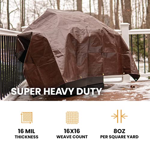 WHITEDUCK 20' x 40' Super Heavy Duty Poly Tarp Thick 16 Mil, Waterproof 100% UV Resistant Rip/Tear Proof Tarp w/Rustproof Grommets & Reinforced Edges (Finished Size: 19'6"x39'6") - color: Brown- 16 Mil, size: 20' x 40'