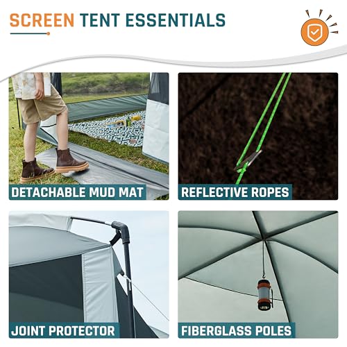 Screen House Tent 13x9ft Screen Room Mesh Gazebos w/ 2 Magnetic Doors, Included Projection Screen, Camping Tent Screened Canopy Shelter for Outdoor Patios Backyards Activities (Gray)