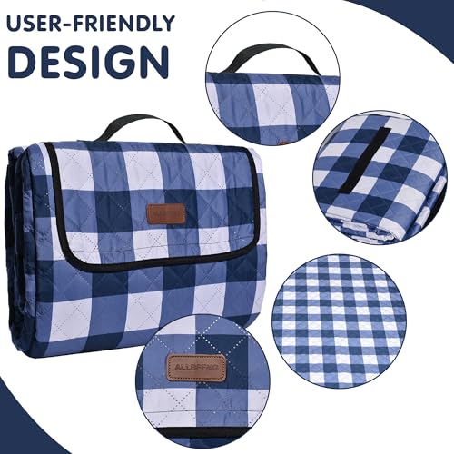 Extra Large Picnic Blanket 80''x 60'' Picnic Mat Waterproof Sand Proof Foldable for Beach, 5-Layer Outdoor Blanket for 6 to 8 Adults,Camping Lawn Hiking Park Music Festival Wedding Mats(Navy Blue) - color: Navy Blue, size: 5' x 6'8" (Square)