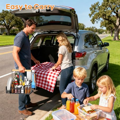 JBBTOOL Grill Caddy, BBQ Caddy with Paper Towel Holder & Utensil Holder, Picnic Caddy Organizer for Outdoor Cooking, Camping Essentials, Tailgating, Camping Must-Have for Patio, RV, Camper - style: Grill Caddy B