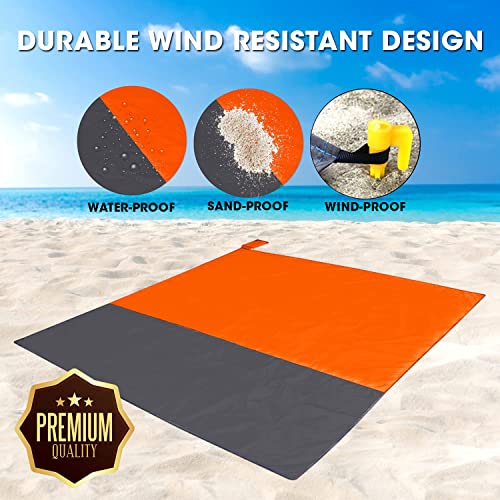 Beach Blanket Large Fast Drying Durable Lightweight Compact Outdoor Mat 79"x 55" - Sandproof Waterproof Picnic Mat for Travel, Camping, Hiking (Orange) - color: Orange