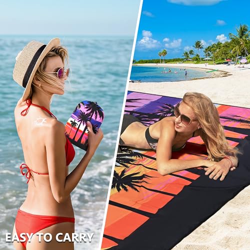HIHOHO Beach Blanket Waterproof Sandproof Beach Mat 79”x 83” for 1-8 Adults Quick Drying Durable Outdoor Picnic Mat for Beach Festival Travel Camping Hiking (Color Cocotree, 79"×83"(4 Person)) - color: Color Cocotree, size: 6'11" x 6'7"