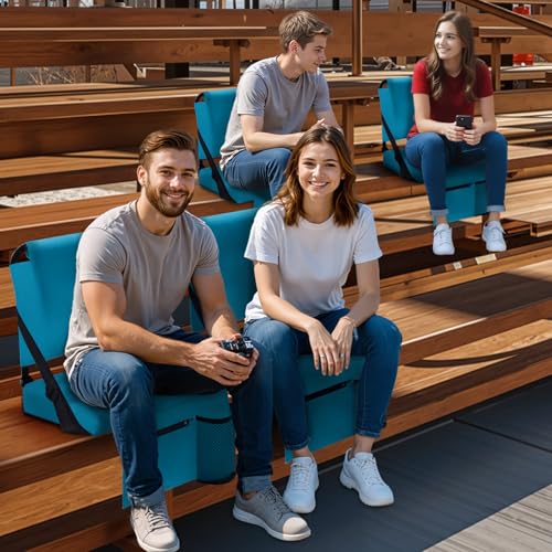 2pcs Stadium Seat for Bleachers with Back Support，Portable Bleacher Chairs with Back and Cushion，Includes Shoulder Strap and Cup Holder - color: Cyan,2 Pack