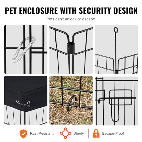 VEVOR Dog Playpen, 8 Pcs 30"H x 24"W Panels Foldable Metal Pet Exercise Pen, Dog Fence Indoor and Outdoor Pen with Door, 600D Oxford Fabric Top Cover, Pet Playpen for Dogs, Cats, Other Small Animals - size: 8 panels 30*24in, style: Playpen + Top Cover