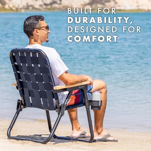 GoSports WOVN Beach Backpack Chair - 9 Styles Available - Premium Folding Camping Chair - color: Navy